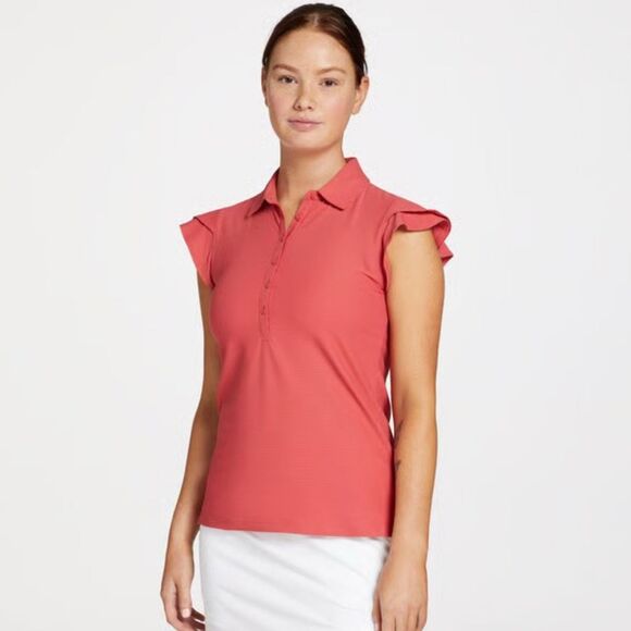 Calia Women's Apricot Pink Aura Honeycomb Flutter Sleeve Golf Polo Shirt Size XL - Picture 1 of 11
